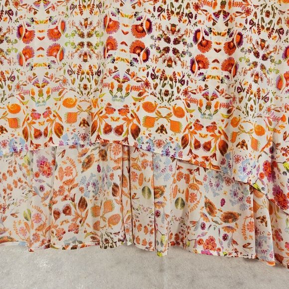 a.n.a. A New Approach Tunic Tank Top Women Size M Orange Floral Boho Pleated - Picture 5 of 11